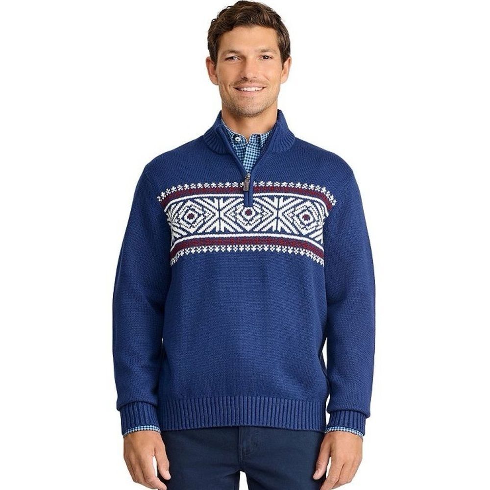 IZOD Navy Blue Fair Isle Quarter Zip Sweater Size Large